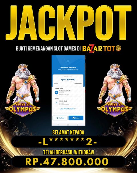 BAZARTOTO - JACKPOT SLOT GATES OF OLYMPUS Rp.47.800.000.,- LUNAS