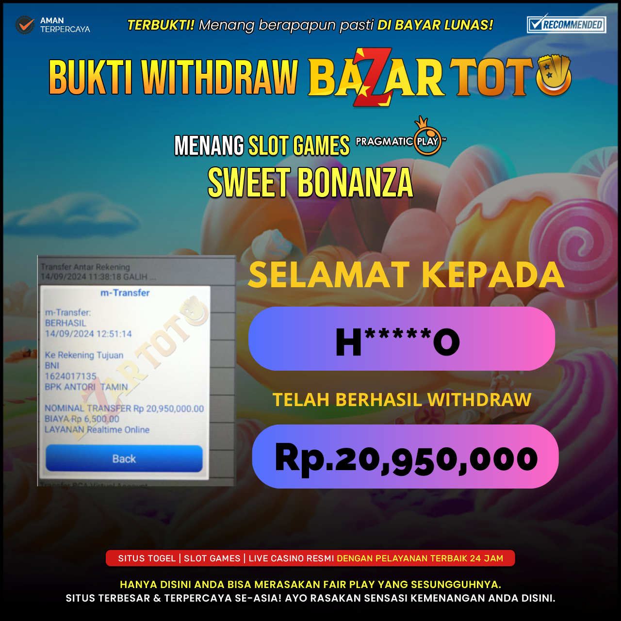 BAZARTOTO - JACKPOT SLOT SWEET BONANZA Rp.20.950.000.,- LUNAS