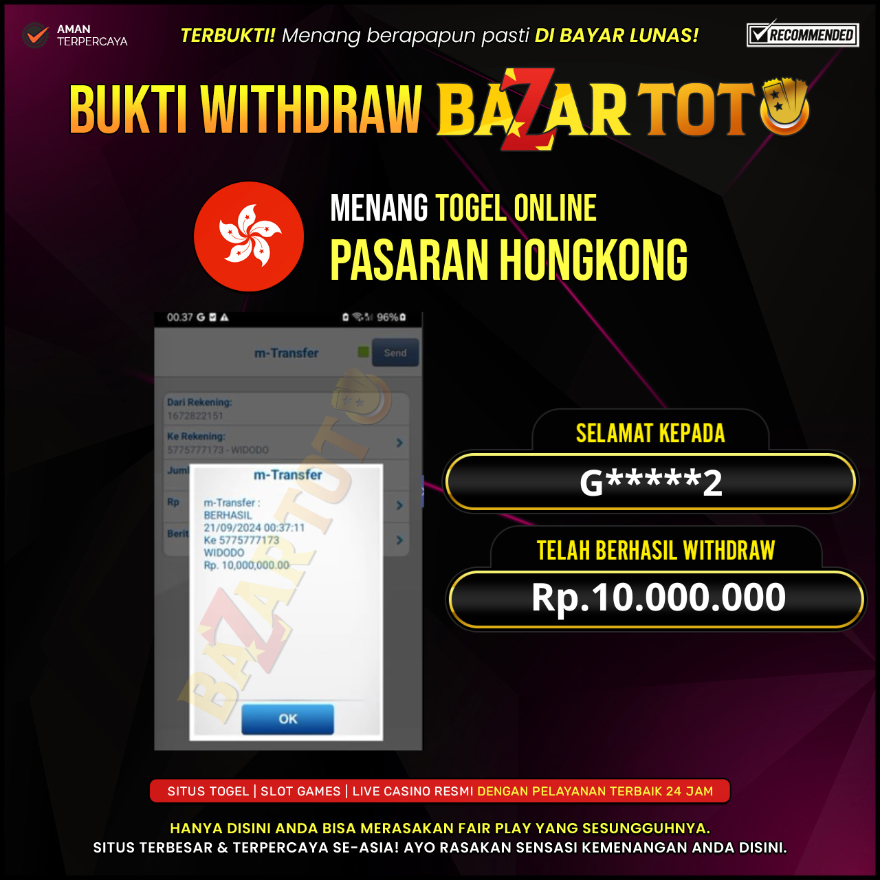 BAZARTOTO - JACKPOT TOGEL HONGKONG POOLS Rp.10.000.000.,- LUNAS