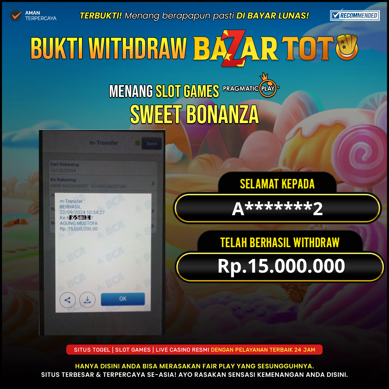 BAZARTOTO - JACKPOT SLOT SWEET BONANZA Rp.15.000.000.,- LUNAS