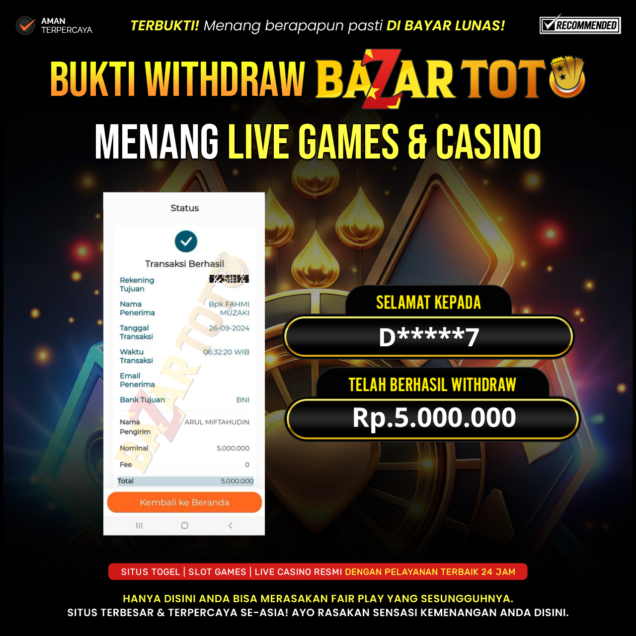 BAZARTOTO - JACKPOT LIVE GAME 24D SPIN Rp.5.000.000.,- LUNAS