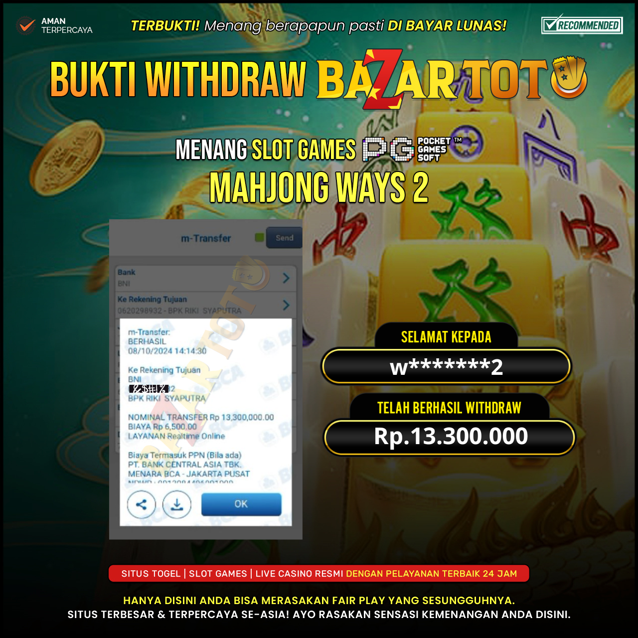 BAZARTOTO - JACKPOT SLOT MAHJONG WAYS 2 Rp.13.300.000.,- LUNAS