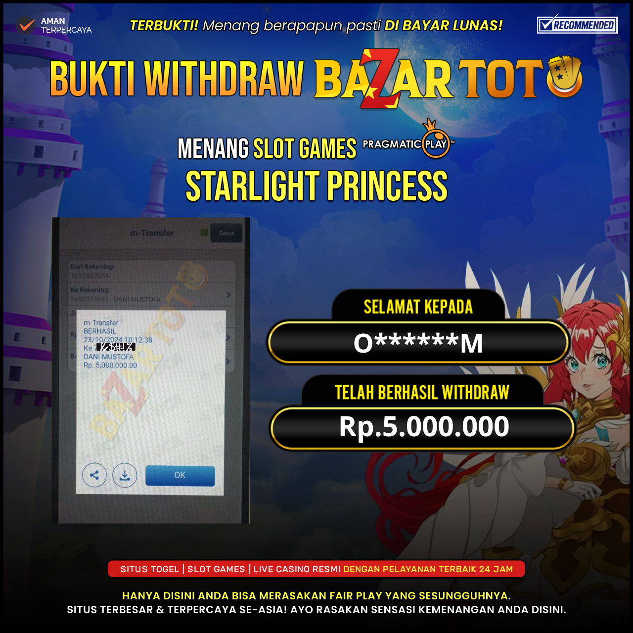 BAZARTOTO - JACKPOT SLOT STARLIGHT PRINCESS Rp.5.000.000.,- LUNAS