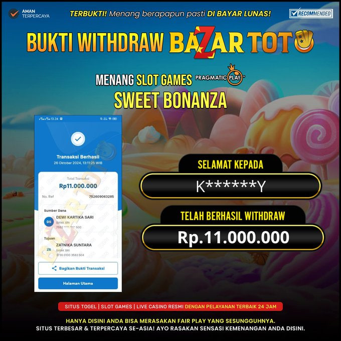 BAZARTOTO - JACKPOT SLOT SWEET BONANZA Rp.11.000.000.,- LUNAS