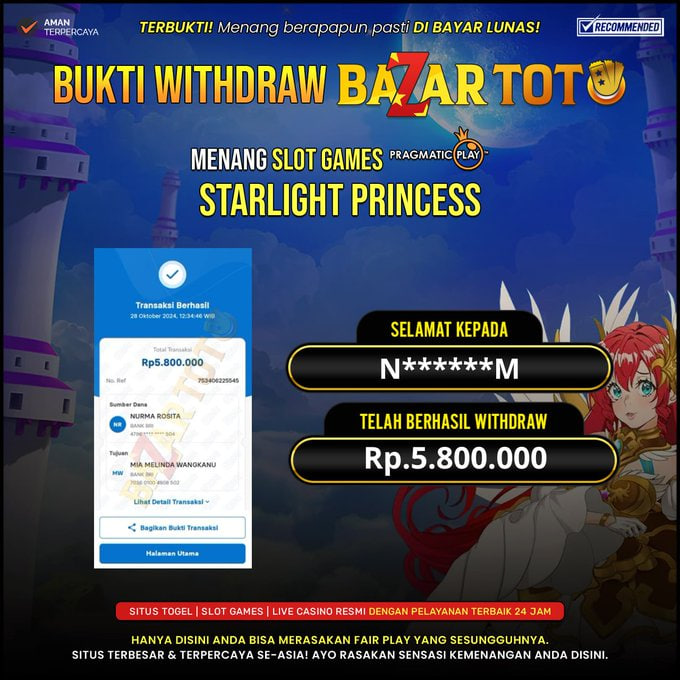 BAZARTOTO - JACKPOT SLOT STARLIGHT PRINCESS Rp.5.800.000.,- LUNAS