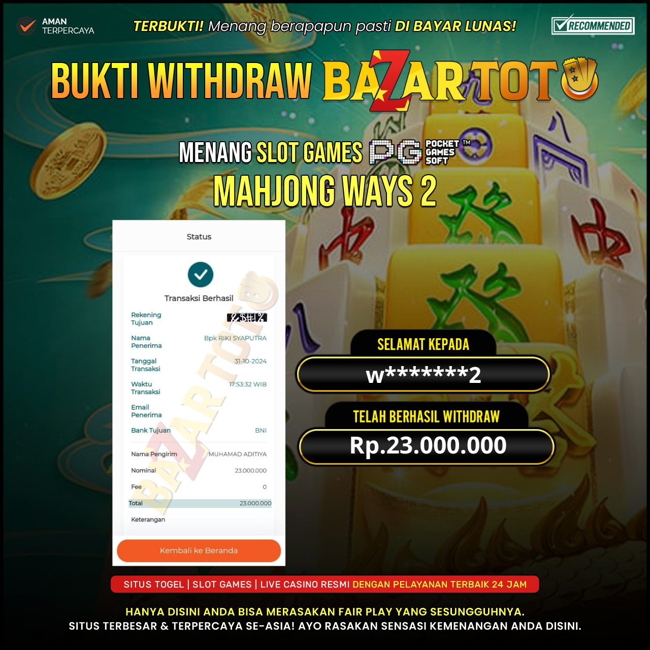 BAZARTOTO - JACKPOT SLOT MAHJONG WAYS 2 Rp.23.000.000.,- LUNAS