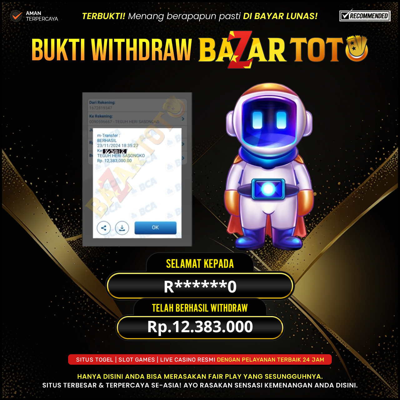 BAZARTOTO - JACKPOT SLOT SPACEMAN Rp.12.383.000.,- LUNAS